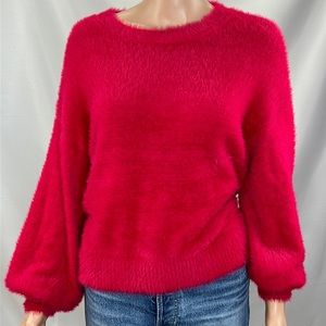 NWT Shaggy Pullover Sweater Hot Barbie Pink Slouchy Shoulders Big Sleeve SZ S
